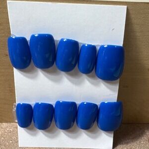 Royal Blue Press On Nails Short Square Glossy Fake Nails Set 10pc